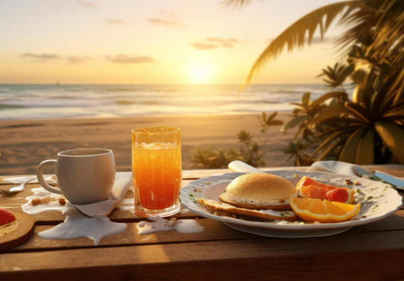 Romantic breakfast by the sea