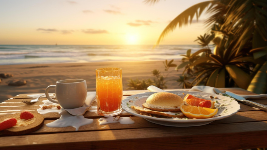 Romantic breakfast by the sea