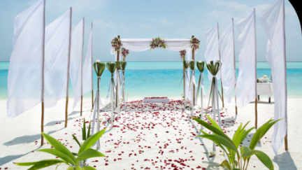 Пляжная свадебная фотосессия с аркой